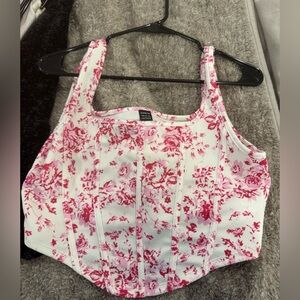 shein large pink floral cropped tank top